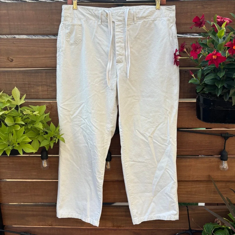 Polo Ralph Lauren Drawstring Pants Mens 40/30 White Cotton Canvas Good Condition
